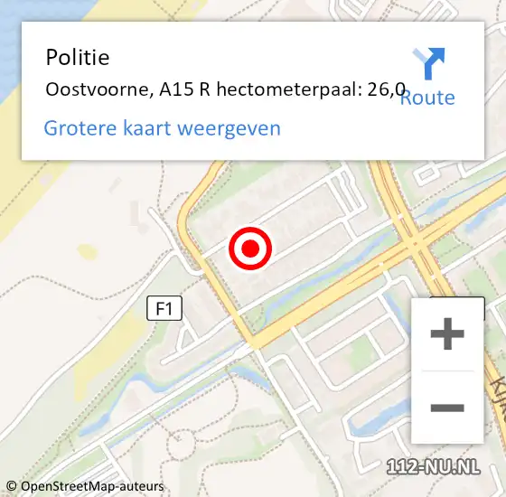 Locatie op kaart van de 112 melding: Politie Oostvoorne, A15 R hectometerpaal: 26,0 op 20 mei 2017 15:00