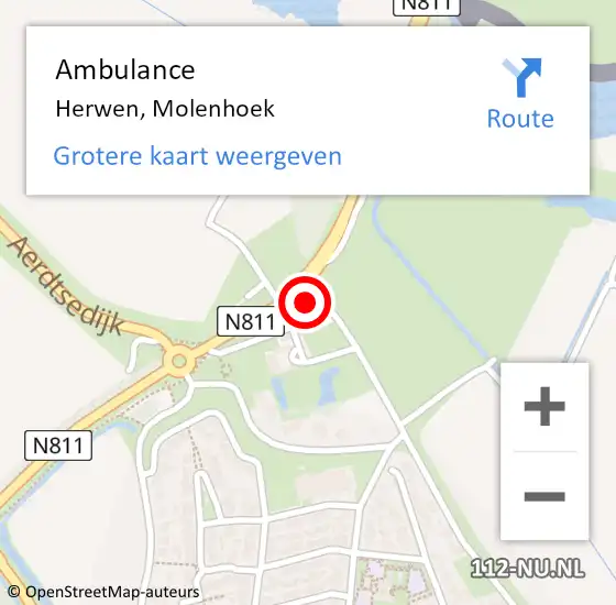 Locatie op kaart van de 112 melding: Ambulance Herwen, Molenhoek op 20 mei 2017 15:13