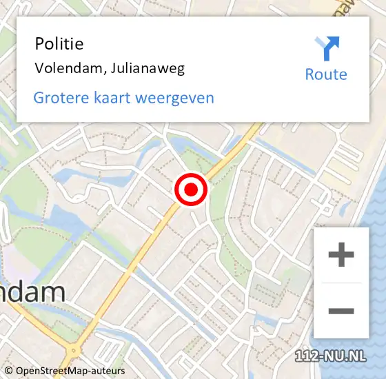 Locatie op kaart van de 112 melding: Politie Volendam, Julianaweg op 20 mei 2017 15:18