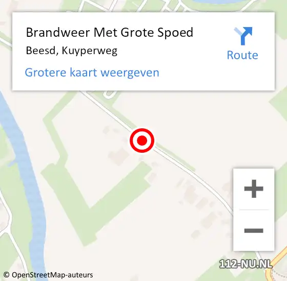 Locatie op kaart van de 112 melding: Brandweer Met Grote Spoed Naar Beesd, Kuyperweg op 20 mei 2017 15:50