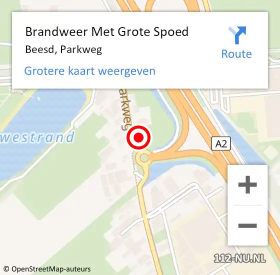 Locatie op kaart van de 112 melding: Brandweer Met Grote Spoed Naar Beesd, Parkweg op 20 mei 2017 15:54