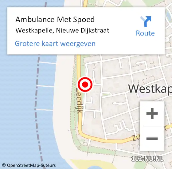 Locatie op kaart van de 112 melding: Ambulance Met Spoed Naar Westkapelle, Nieuwe Dijkstraat op 20 mei 2017 19:30