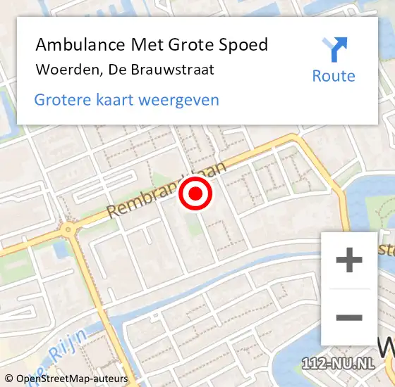 Locatie op kaart van de 112 melding: Ambulance Met Grote Spoed Naar Woerden, De Brauwstraat op 20 mei 2017 20:20