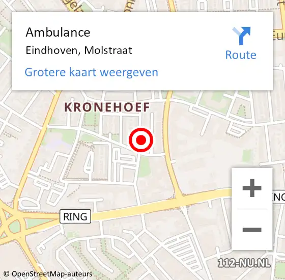 Locatie op kaart van de 112 melding: Ambulance Eindhoven, Molstraat op 20 mei 2017 21:22