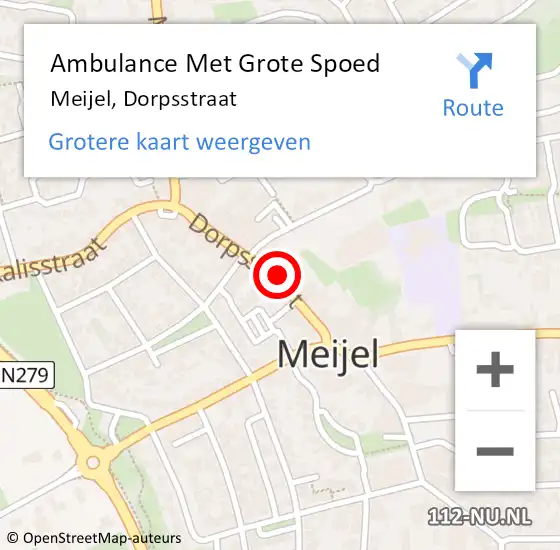 Locatie op kaart van de 112 melding: Ambulance Met Grote Spoed Naar Meijel, Dorpsstraat op 20 mei 2017 21:28
