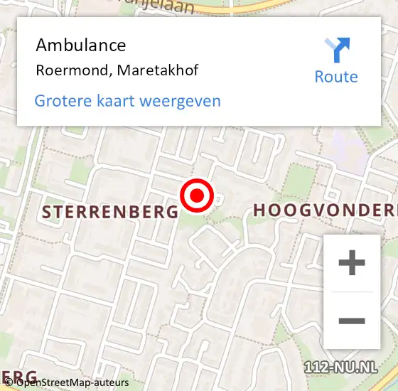 Locatie op kaart van de 112 melding: Ambulance Roermond, Maretakhof op 20 mei 2017 21:46