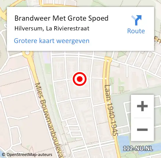 Locatie op kaart van de 112 melding: Brandweer Met Grote Spoed Naar Hilversum, La Rivierestraat op 21 mei 2017 00:03