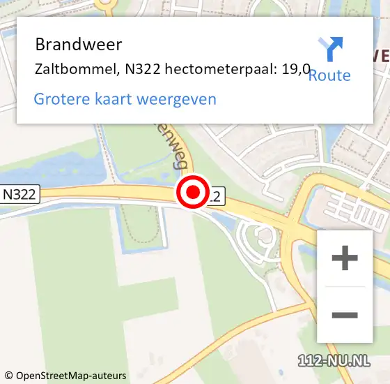 Locatie op kaart van de 112 melding: Brandweer Zaltbommel, N322 hectometerpaal: 19,0 op 21 mei 2017 00:38