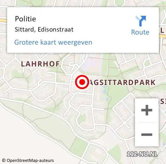 Locatie op kaart van de 112 melding: Politie Sittard, Edisonstraat op 21 mei 2017 02:54