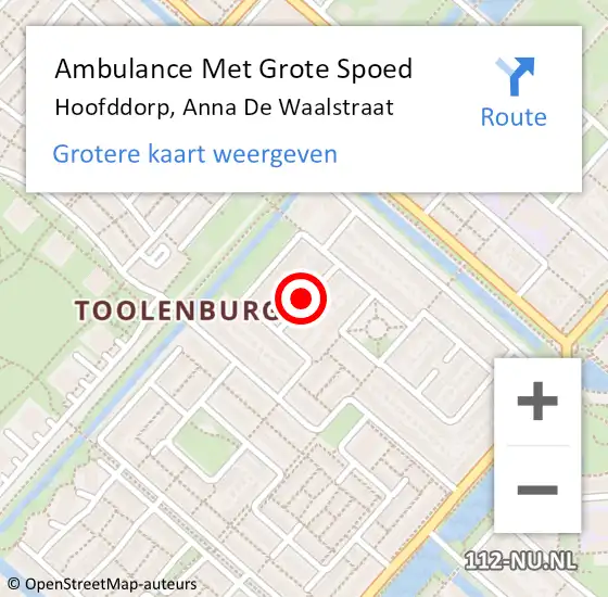 Locatie op kaart van de 112 melding: Ambulance Met Grote Spoed Naar Hoofddorp, Anna De Waalstraat op 21 mei 2017 03:16
