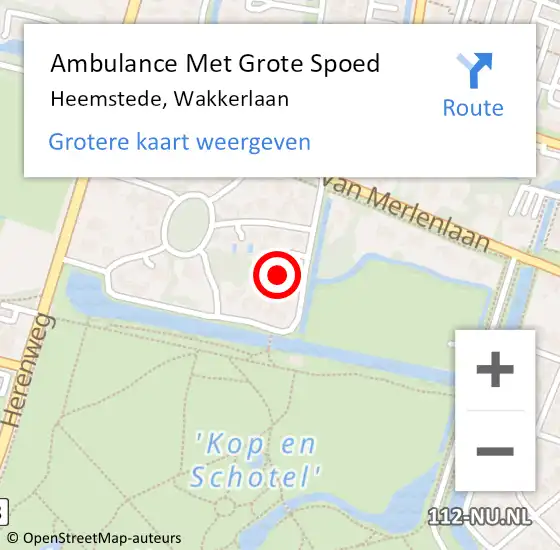 Locatie op kaart van de 112 melding: Ambulance Met Grote Spoed Naar Heemstede, Wakkerlaan op 21 mei 2017 04:01