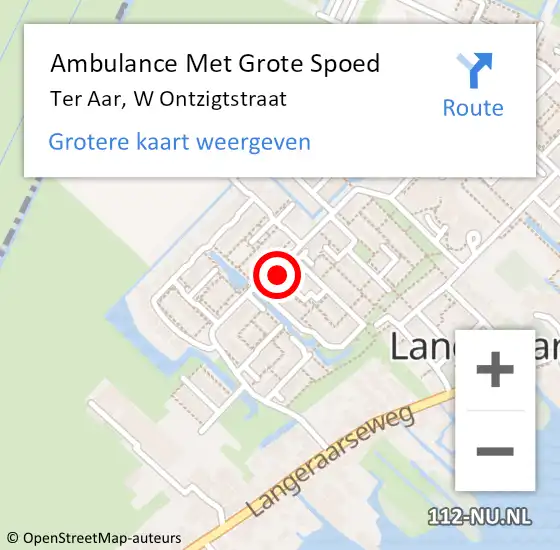 Locatie op kaart van de 112 melding: Ambulance Met Grote Spoed Naar Ter Aar, W Ontzigtstraat op 21 mei 2017 08:24