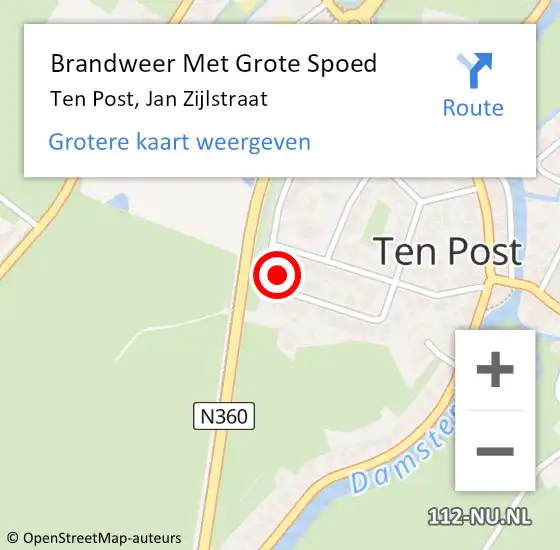 Locatie op kaart van de 112 melding: Brandweer Met Grote Spoed Naar Ten Post, Jan Zijlstraat op 21 mei 2017 15:23