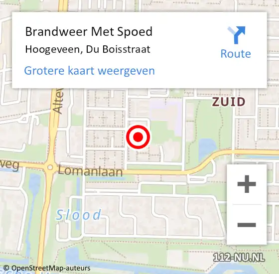 Locatie op kaart van de 112 melding: Brandweer Met Spoed Naar Hoogeveen, Du Boisstraat op 21 mei 2017 16:28