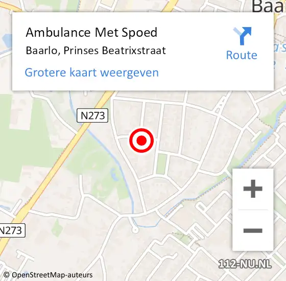 Locatie op kaart van de 112 melding: Ambulance Met Spoed Naar Baarlo, Prinses Beatrixstraat op 21 januari 2014 08:53