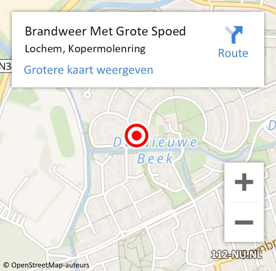 Locatie op kaart van de 112 melding: Brandweer Met Grote Spoed Naar Lochem, Kopermolenring op 21 mei 2017 16:40