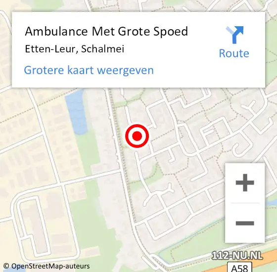 Locatie op kaart van de 112 melding: Ambulance Met Grote Spoed Naar Etten-Leur, Schalmei op 21 mei 2017 16:45