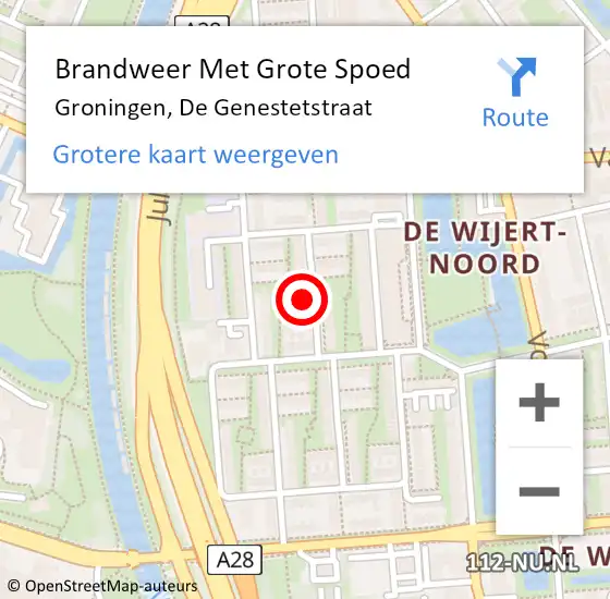 Locatie op kaart van de 112 melding: Brandweer Met Grote Spoed Naar Groningen, De Genestetstraat op 21 mei 2017 17:45