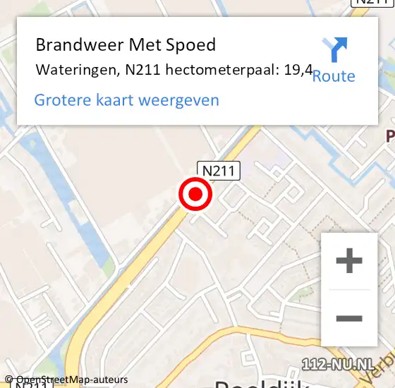 Locatie op kaart van de 112 melding: Brandweer Met Spoed Naar Wateringen, N211 hectometerpaal: 19,4 op 21 mei 2017 17:47