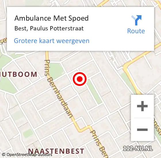 Locatie op kaart van de 112 melding: Ambulance Met Spoed Naar Best, Paulus Potterstraat op 21 mei 2017 17:47