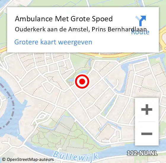 Locatie op kaart van de 112 melding: Ambulance Met Grote Spoed Naar Ouderkerk aan de Amstel, Prins Bernhardlaan op 21 mei 2017 19:36