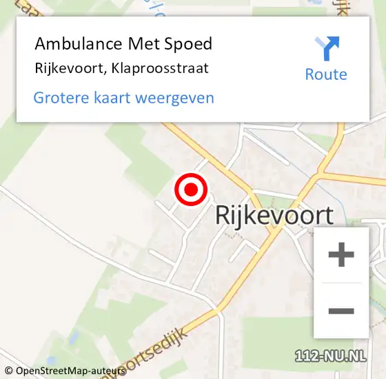 Locatie op kaart van de 112 melding: Ambulance Met Spoed Naar Rijkevoort, Klaproosstraat op 21 mei 2017 19:39