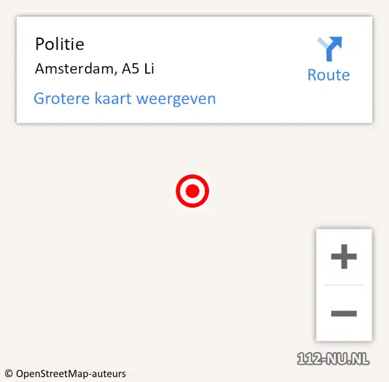 Locatie op kaart van de 112 melding: Politie Amsterdam, A9 Li op 21 mei 2017 20:23