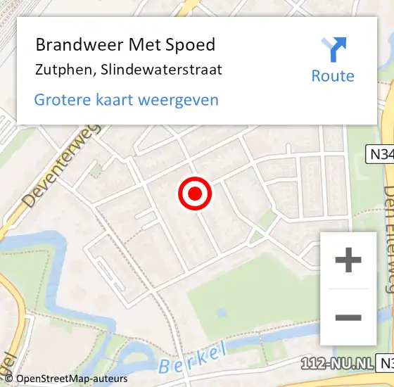 Locatie op kaart van de 112 melding: Brandweer Met Spoed Naar Zutphen, Slindewaterstraat op 21 mei 2017 20:24