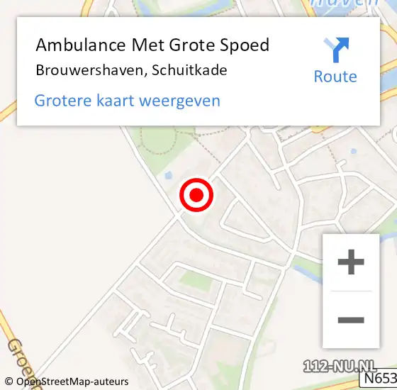 Locatie op kaart van de 112 melding: Ambulance Met Grote Spoed Naar Brouwershaven, Schuitkade op 21 mei 2017 21:00