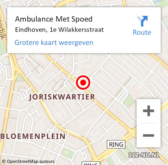 Locatie op kaart van de 112 melding: Ambulance Met Spoed Naar Eindhoven, 1e Wilakkersstraat op 21 mei 2017 21:07