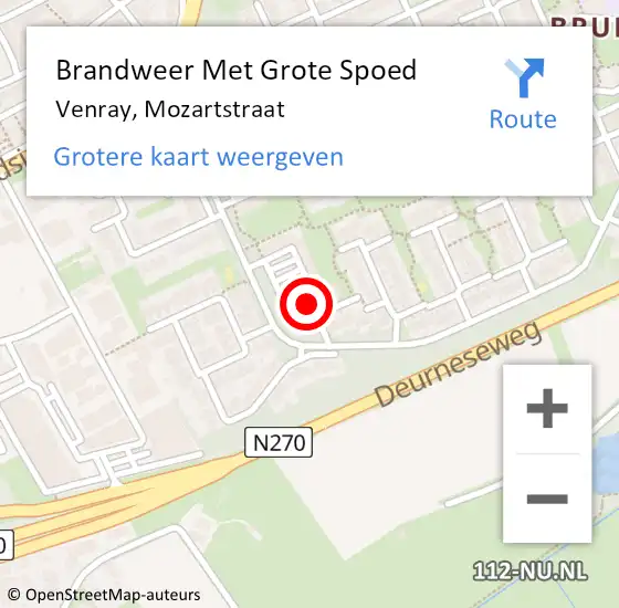 Locatie op kaart van de 112 melding: Brandweer Met Grote Spoed Naar Venray, Mozartstraat op 21 mei 2017 21:20