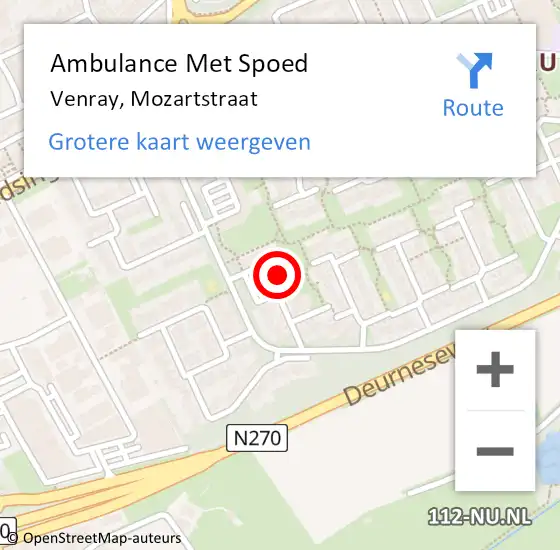 Locatie op kaart van de 112 melding: Ambulance Met Spoed Naar Venray, Mozartstraat op 21 mei 2017 21:20