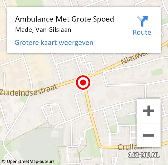 Locatie op kaart van de 112 melding: Ambulance Met Grote Spoed Naar Made, Van Gilslaan op 21 mei 2017 23:27