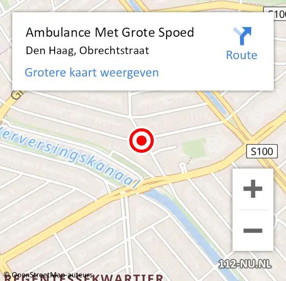 Locatie op kaart van de 112 melding: Ambulance Met Grote Spoed Naar Den Haag, Obrechtstraat op 22 mei 2017 00:02