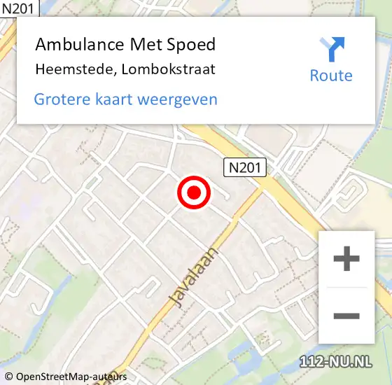 Locatie op kaart van de 112 melding: Ambulance Met Spoed Naar Heemstede, Lombokstraat op 22 mei 2017 00:08