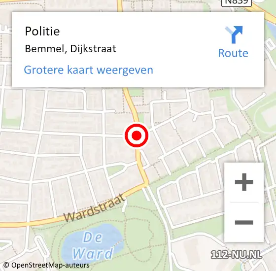 Locatie op kaart van de 112 melding: Politie Bemmel, Dijkstraat op 21 januari 2014 09:35
