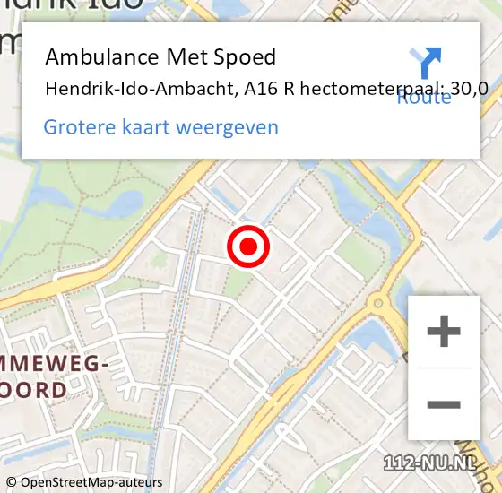 Locatie op kaart van de 112 melding: Ambulance Met Spoed Naar Hendrik-Ido-Ambacht, A16 R hectometerpaal: 30,1 op 22 mei 2017 06:04