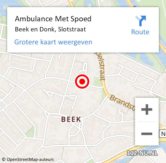 Locatie op kaart van de 112 melding: Ambulance Met Spoed Naar Beek en Donk, Slotstraat op 22 mei 2017 07:27