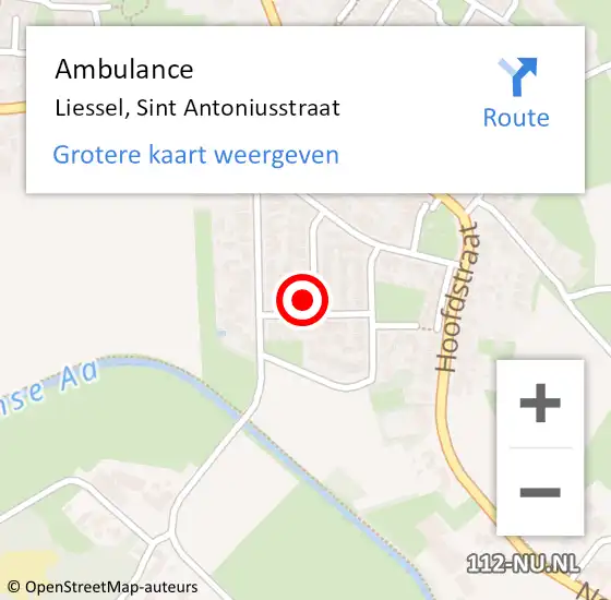 Locatie op kaart van de 112 melding: Ambulance Liessel, Sint Antoniusstraat op 22 mei 2017 10:01