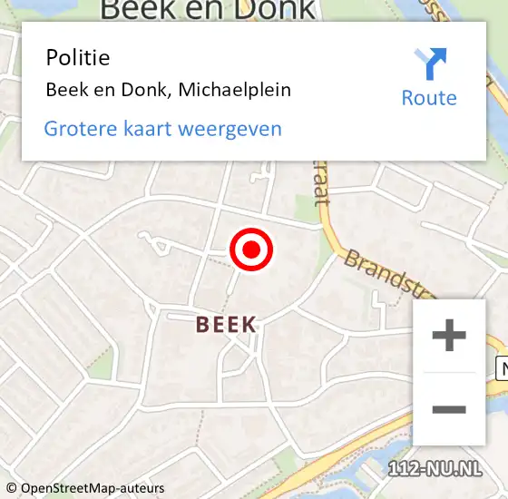 Locatie op kaart van de 112 melding: Politie Beek en Donk, Michaelplein op 22 mei 2017 10:20