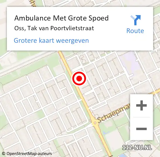 Locatie op kaart van de 112 melding: Ambulance Met Grote Spoed Naar Oss, Tak van Poortvlietstraat op 22 mei 2017 10:26