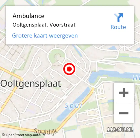 Locatie op kaart van de 112 melding: Ambulance Ooltgensplaat, Voorstraat op 22 mei 2017 10:31