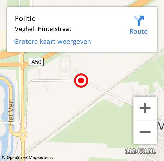 Locatie op kaart van de 112 melding: Politie Veghel, Hintelstraat op 22 mei 2017 11:45