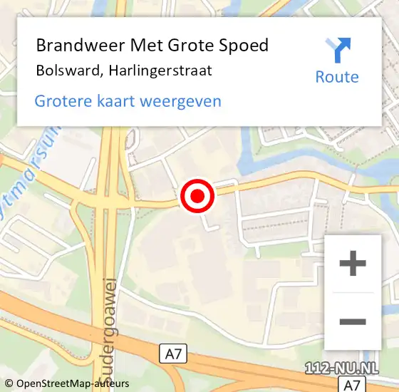 Locatie op kaart van de 112 melding: Brandweer Met Grote Spoed Naar Bolsward, Harlingerstraat op 22 mei 2017 11:57