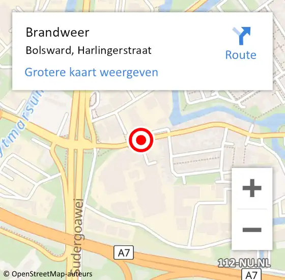 Locatie op kaart van de 112 melding: Brandweer Bolsward, Harlingerstraat op 22 mei 2017 12:00