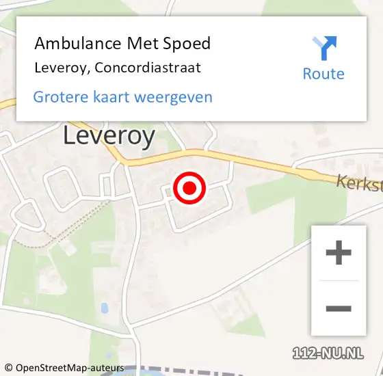 Locatie op kaart van de 112 melding: Ambulance Met Spoed Naar Leveroy, Concordiastraat op 22 mei 2017 13:07