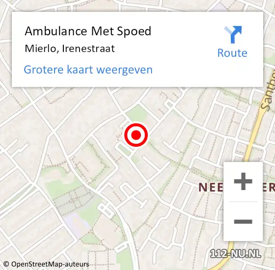 Locatie op kaart van de 112 melding: Ambulance Met Spoed Naar Mierlo, Irenestraat op 22 mei 2017 13:20