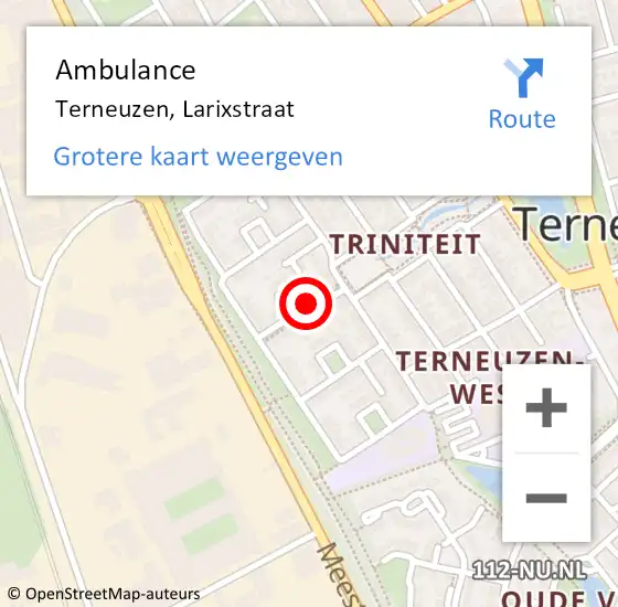 Locatie op kaart van de 112 melding: Ambulance Terneuzen, Larixstraat op 22 mei 2017 13:50