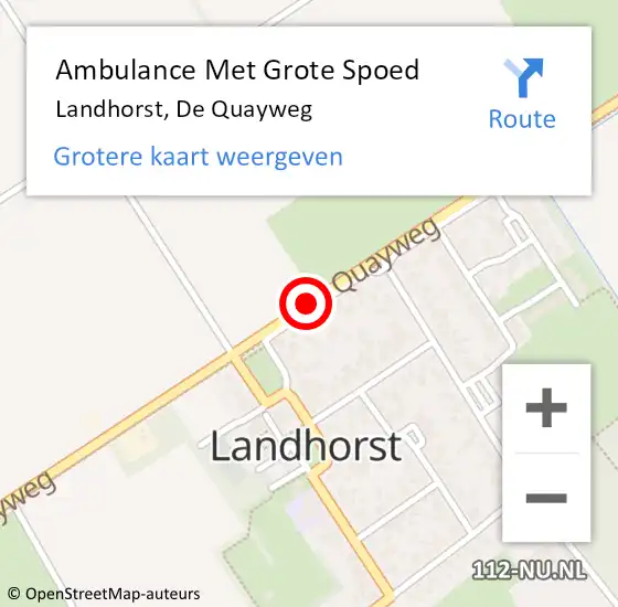 Locatie op kaart van de 112 melding: Ambulance Met Grote Spoed Naar Landhorst, De Quayweg op 22 mei 2017 13:55