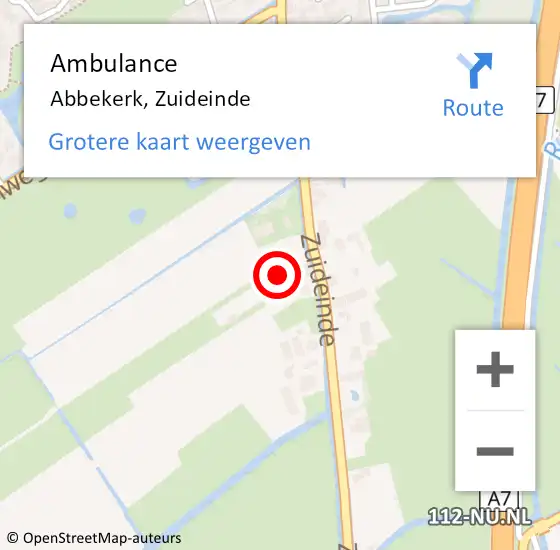 Locatie op kaart van de 112 melding: Ambulance Abbekerk, Zuideinde op 22 mei 2017 13:59